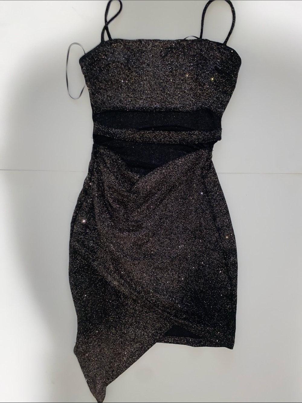 Windsor Black Sparkle Asymmetrical Slip Dress